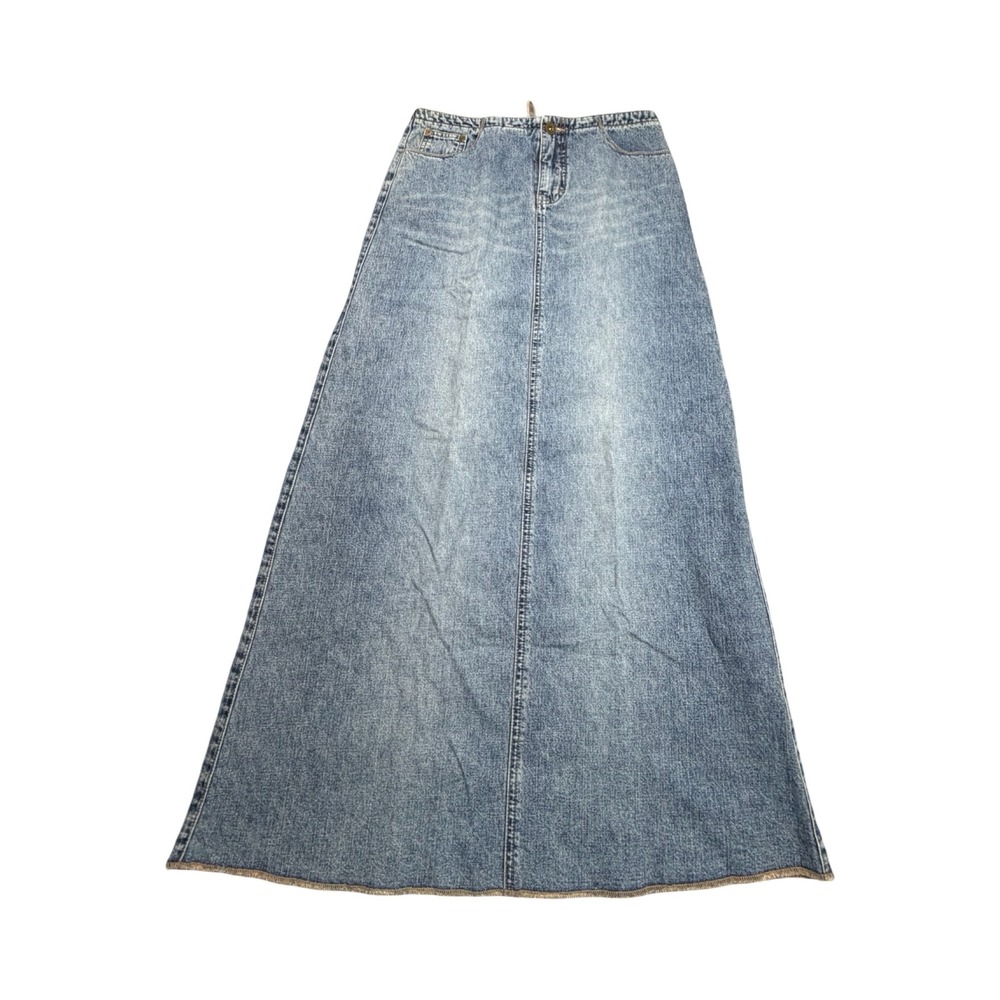Unionbay Denim Maxi Skirt Men 26x36 Blue Lace Up Back 90s Cotton Western